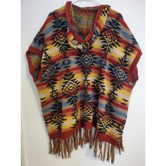 American Eagle Cardigan Womens XS Shawl Red‎ Southwestern Aztec Fringe - Picture 2 of 4